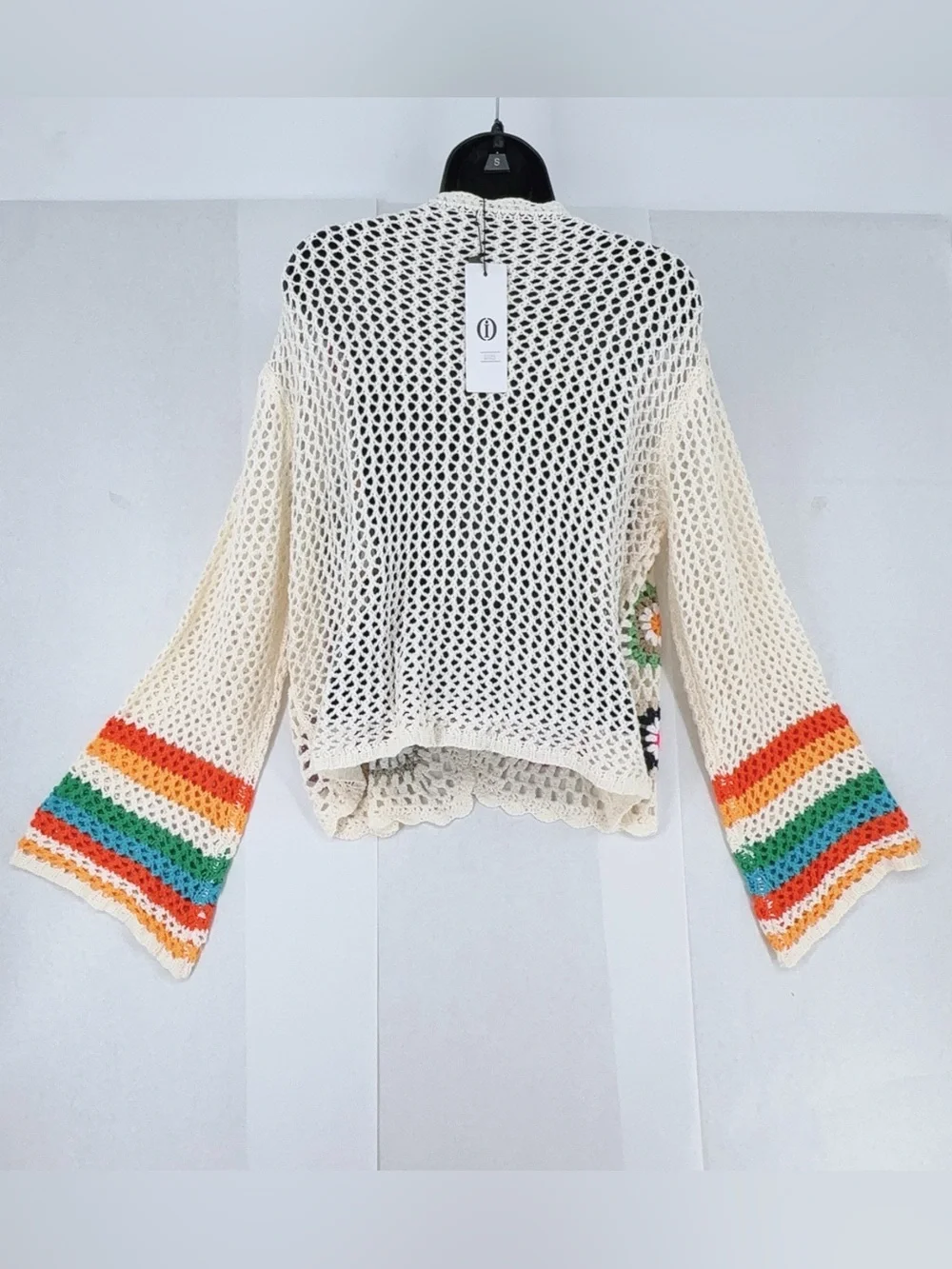 Women's Floral Crochet Cardigan Hollow Out Long Sleeve Open Front Sweater Y2K - Picture 7 of 10